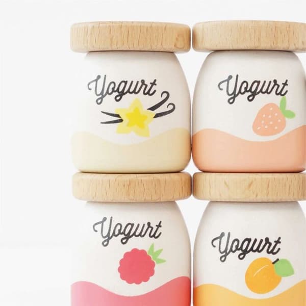Trædinette - LE TOY VAN - Sæt med yoghurt - 4 potter - Gravede låg - 3 til 6 år beige