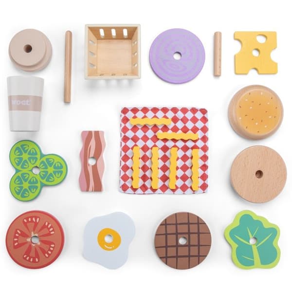 New Classic Toys - Set med träsnabbmat Beige
