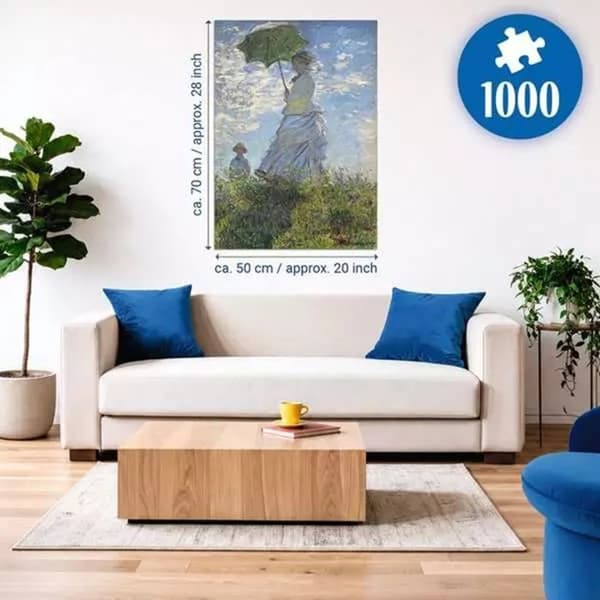 Puslespil - RAVENSBURGER - Kvinde med parasol (Claude Monet) - 1000 brikker - 50 x 70 cm - Karton Vit