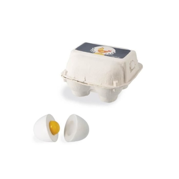 Janod - Box med 4 ägg - 4 ägg med olika öppningssystem - Imitationsleksak - Utbyte och delning - Från 3 år
