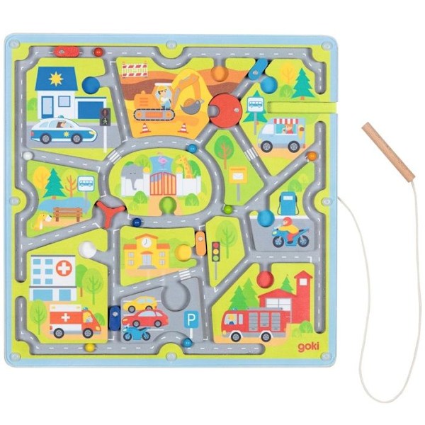 Spel för tidig inlärning - Goki - Magnetisk labyrint Liten stad - 3 år gammal - Trä - Blandat Grå