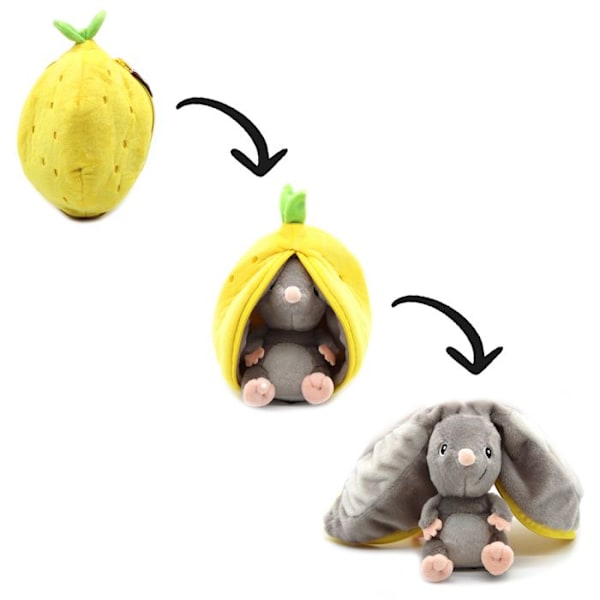 Plyschleksak - Les Déglingos - Flipetz Lemon Mouse - 2 i 1 - Gul - 15x13x22 cm Gul