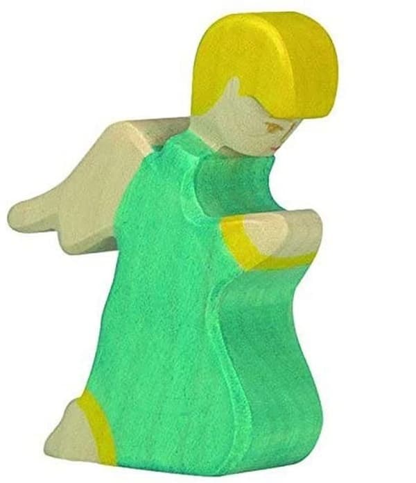 HOLZTIGER Kneeling Angel 3 Statyett - Handmålad träfigur handmålad