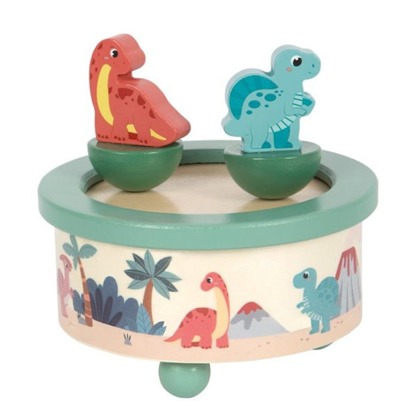 Speldosa - Liten fotsällskap - Dino - FSC-certifierat trä - Karusellvalsmelodi - 12x12x12 cm Grön
