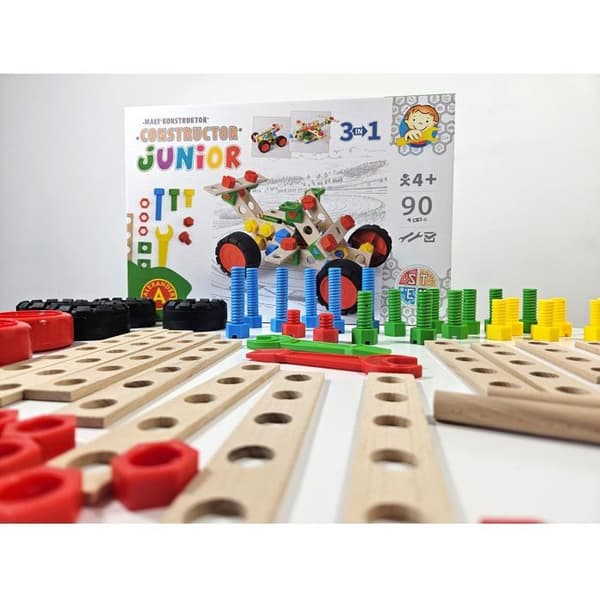 Rakennusleikki - ALEXANDER TOYS - Constructor Junior 3x1 - Buggy - 90 osaa - Pyökki - Alkaen 4 vuotta beige
