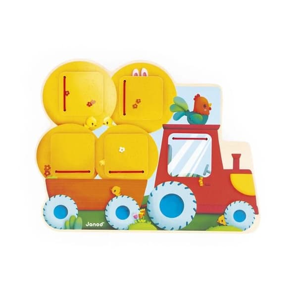 Puzzle Cache-Cache Traktor i Træ - 5 Døre at Åbne - Udvikler Finmotorik - Fra 12 Måneder Apelsin