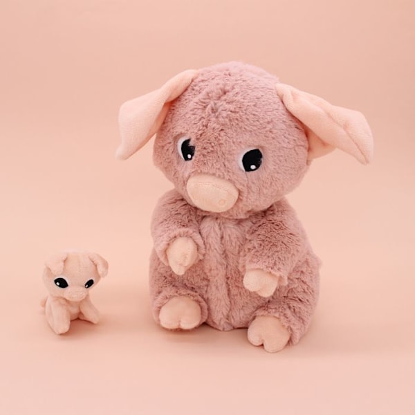 Peluche - Les Déglingos - Barbekiou - Äiti sika ja vauva - 25 cm - Vaaleanpunainen Rosa