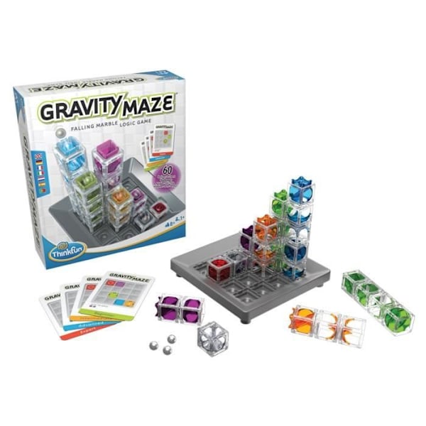 Gravity Maze logikspel, Brain teaser, Ball circuit-Construction, 60 utmaningar, från 8 år gammal-Ravensburger, 76433, ThinkFun Flerfärgad