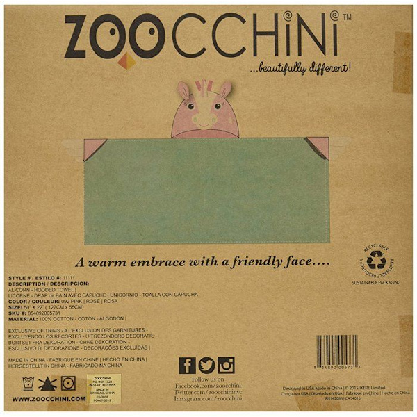 Zoocchini - Lasten kylpypyyhe - Allie yksisarvinen - ELEMENTS FOR KIDS Vaaleanpunainen