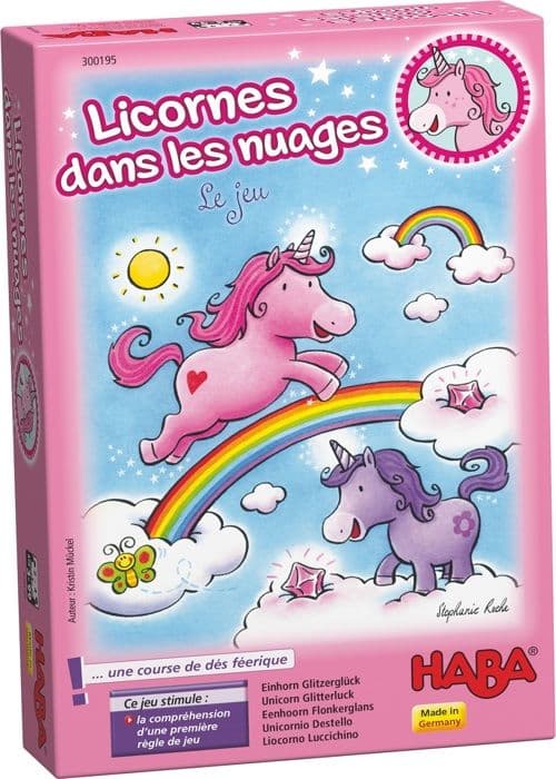 Enhörningar i molnen Rosa och flerfärgad