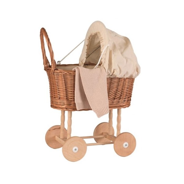 Trä- och flätad barnvagn med ecru tygkant - Toys by universe - Imitationsspel - Dockor, dockor och tillbehör Flerfärgad