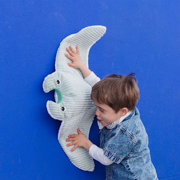 Les Déglingos - Plysch Ptipotos Manta ray och dess babymynta - GLOBE TROTOYS Grön