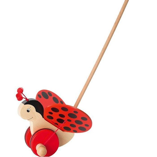 Työntölelu - GOKI - Sateenkaarikuvioinen leppäkerttu - Koko 18 cm - Puu - Alkaen 12 kuukautta Röd