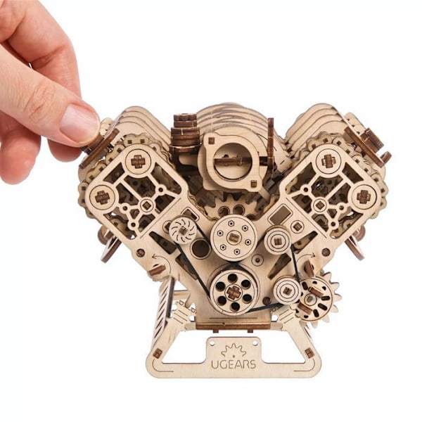 Puzzle 3D Mekaniikka - Ugears - V8 Moottori - Puu - 776 osaa - Mittakaava 1:6 Beige