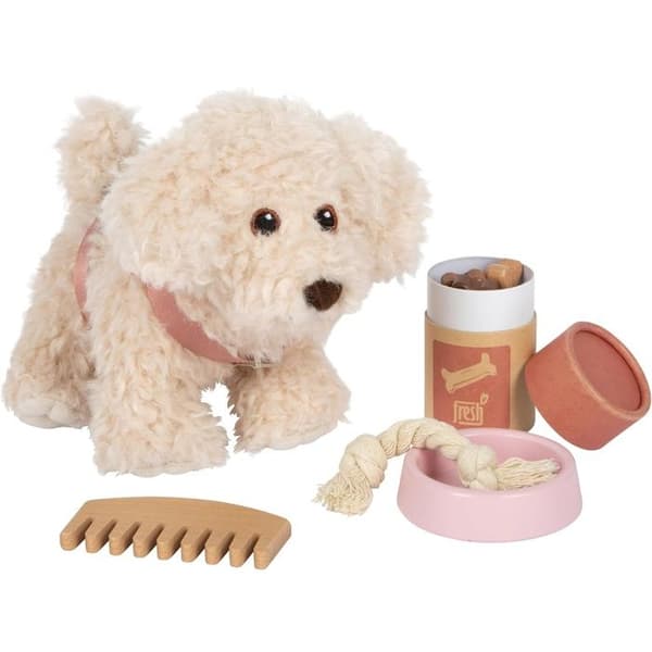 Hund med rosa väska och vårdkit Ros