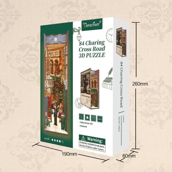 Puzzle 3D - Bogkrog 84 Charing Cross Road - CENGO - Træ - LED-belysning med bevægelsessensor - 178 dele Grön