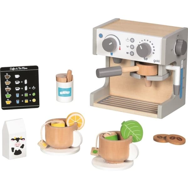 Imitationslegetøj - GOKI - Kaffemaskine og te - Træ - 16 dele - Trendy design Grå