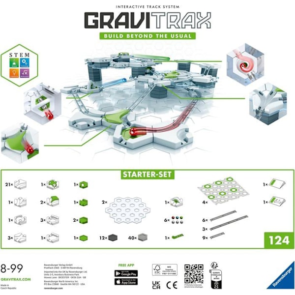 Gravitrax Aloituspakkaus 122 osaa, Pallo rata, Luova rakennusleikki, Ikä 8+, 22410, Ravensburger Flerfärgad