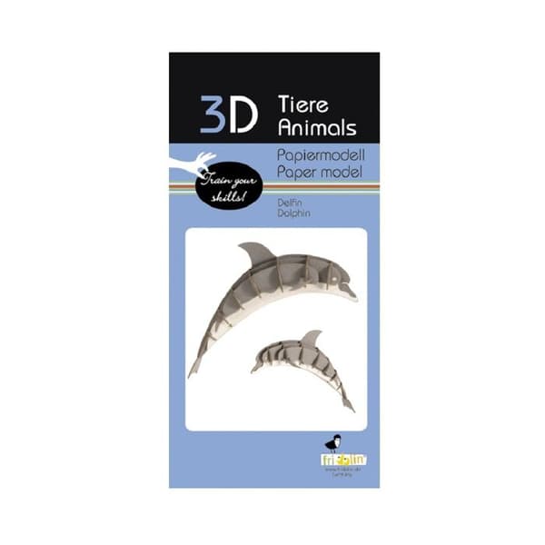 3D-papirmodel - FRIDOLIN - Delfin - Laserskåret karton - 10,5x10x5 cm - Fra 8 år Grå