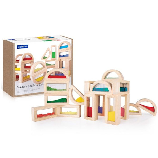 Utbildande spel - Guidecraft - 18 sensoriska block - 2 former - Sand, vatten, kulor - 18 delar Beige