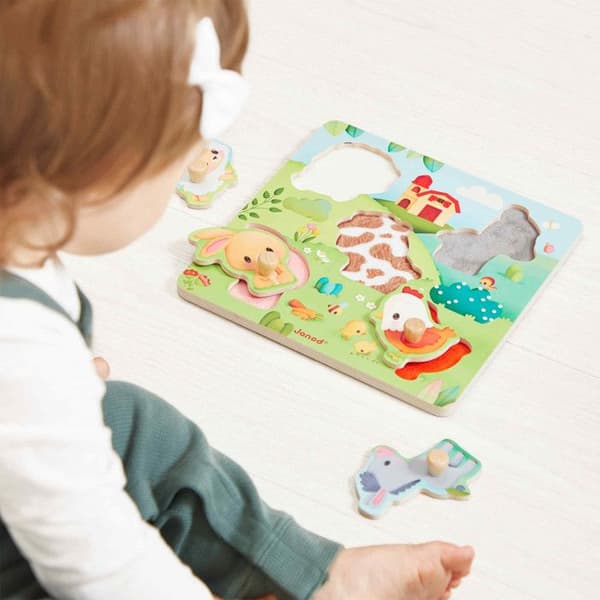 Taktile pussel Gård - 5 delar - JANOD - J07129 - Grön - Från 18 månader Grön