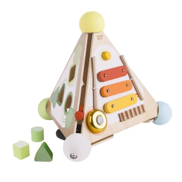 Aktivitetskubpyramid i trä - Flerfärgad - 30 cm - För barn från 2 år och uppåt