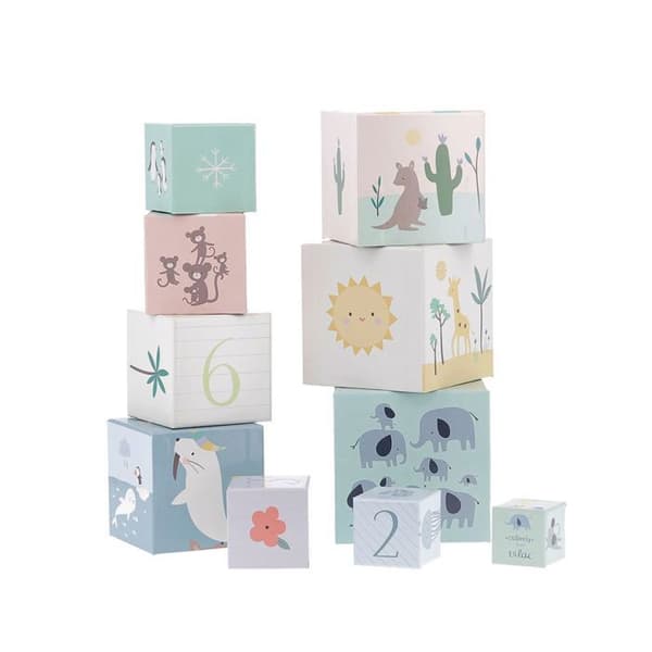 Cubes gigognes - Vilac - 7104 - Verdens dyr - 10 kuber - 87 cm i højden beige