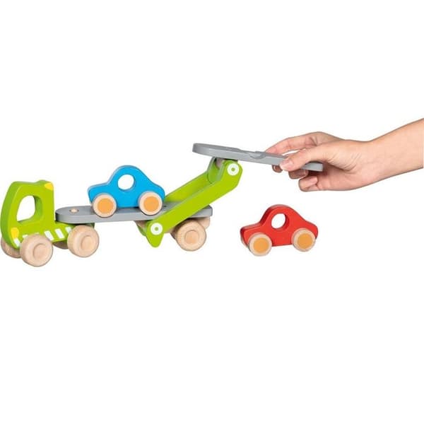 Børnelegetøj - Goki - Biltransportør - 2 trækøretøjer - 28 cm - Unisex Grön