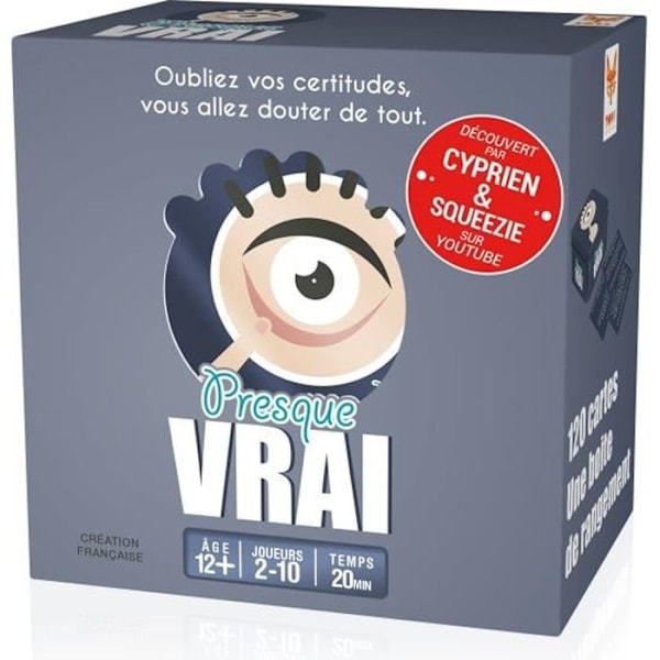 Tunnelmapeli Presque Vrai - Topi Games - 90 korttia - 2-10 pelaajaa - 20 min - Alkaen 12 vuotta Grå
