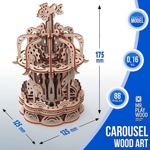 3D Mobil Trämodell - Gigamic - Hästkarusell Liten modell - 88 delar - Att montera själv - Beige Beige