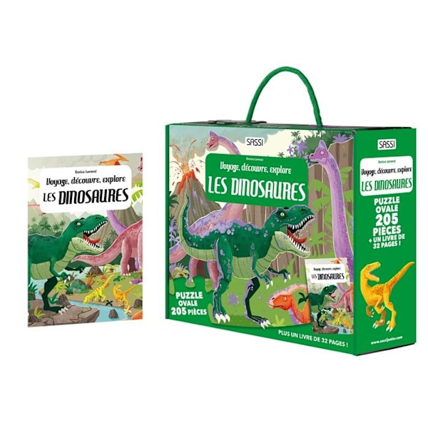 Puzzlekotelo - Sassi Junior - Dinosaurus - 205 osaa - Kirja 32 sivua - Ekologinen Grön