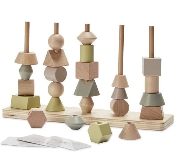 Junior stabelspil i træ - byAstrup - 30 cm - Lys brun - 25 geometriske blokke Grå och brun