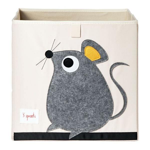 Förvaringskub - 3 SPROTTAR - Mus - Polyester, hård kartong - 33 x 33 x 33 cm Beige och grå