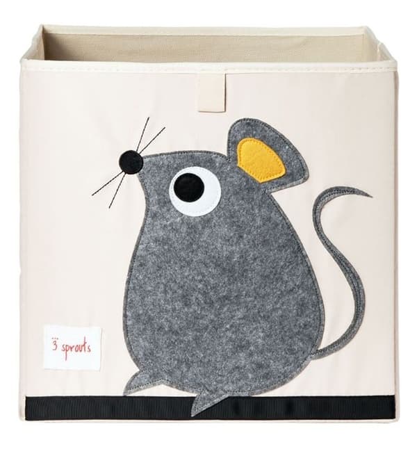 Opbevaringsboks - 3 SPROUTS - Mus - Polyester, hård pap - 33 x 33 x 33 cm Beige och grå