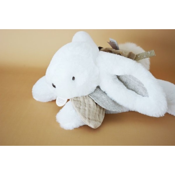 Doudou et Compagnie - Kaninplysch -25 cm - Vit / Sand - Naturlig Pompomkanin - Presentförpackning - Happy Wild - Happy Doudou To You beige