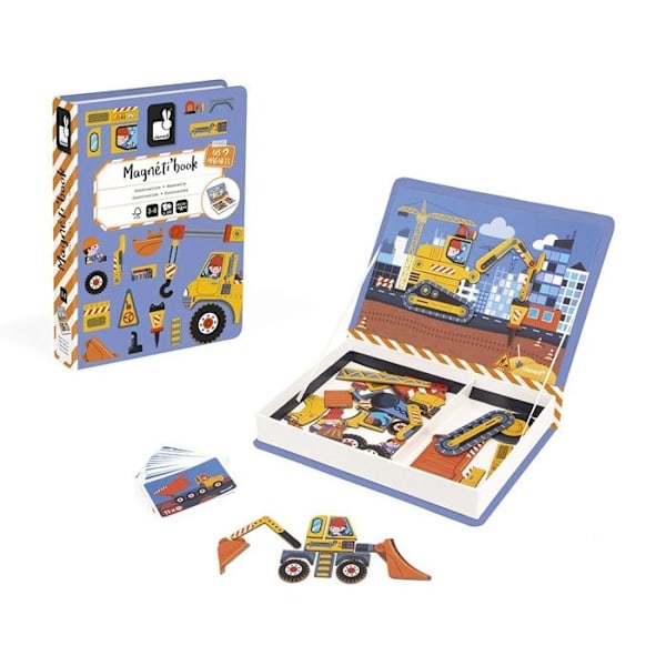 Magnéti'Book Fordons från Byggarbetsplatsen - Magnetiskt Utbildningsspel 50 Magneter + 18 Modeller - Kartongleksak FSC - Från 3 År Lila