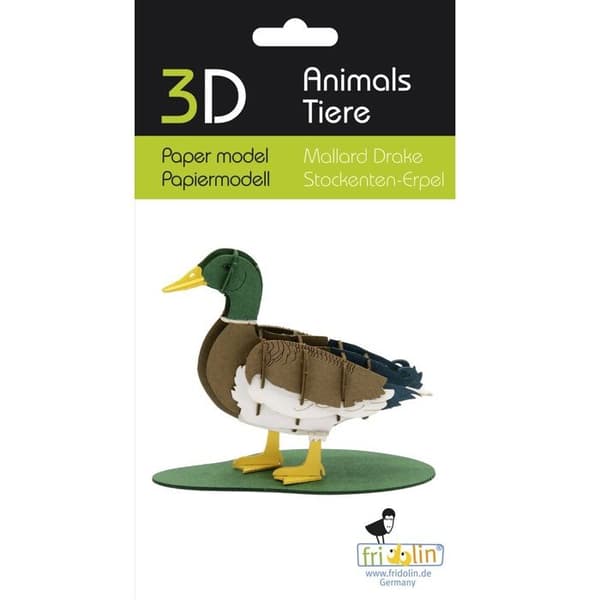 3D-papirmodel - FRIDOLIN - Hanand - Karton - Laserskæring - 10×6,5×4 cm brun