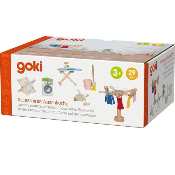 Miniature møbler - GOKI - Goki - Vaskerum sæt til dukkehus - Træ og tekstil - 29 dele beige