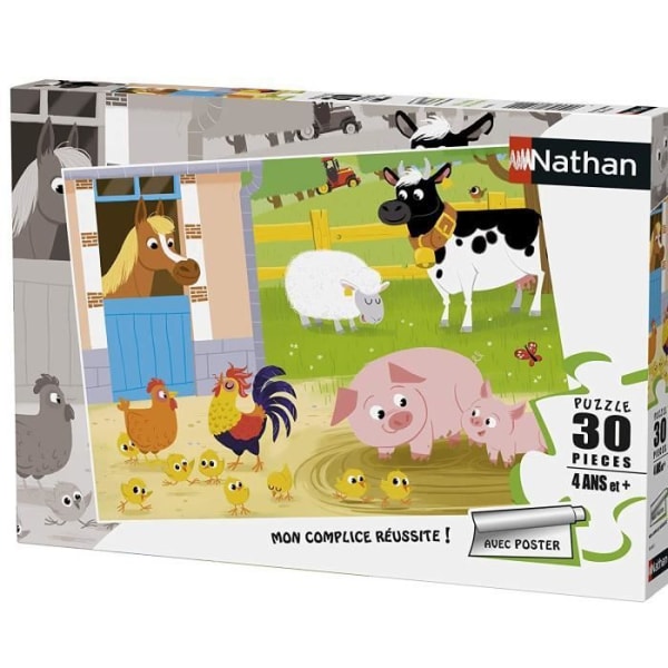 Farm Puzzle 30 bitar - NATHAN - Blandat - Grönt - Pedagogiskt spel för 10-åringar