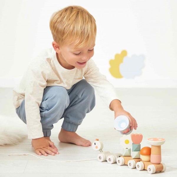Väckarklipp - Janod - Liten snigeltåg att dra - 10 delar - Avtagbar rangle - Beige Beige