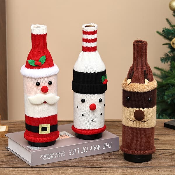 3-pack stickade vinflasköverdrag till jul, tecknad tomte, snögubbe, renflaskhylsa, julbordsfestdekor
