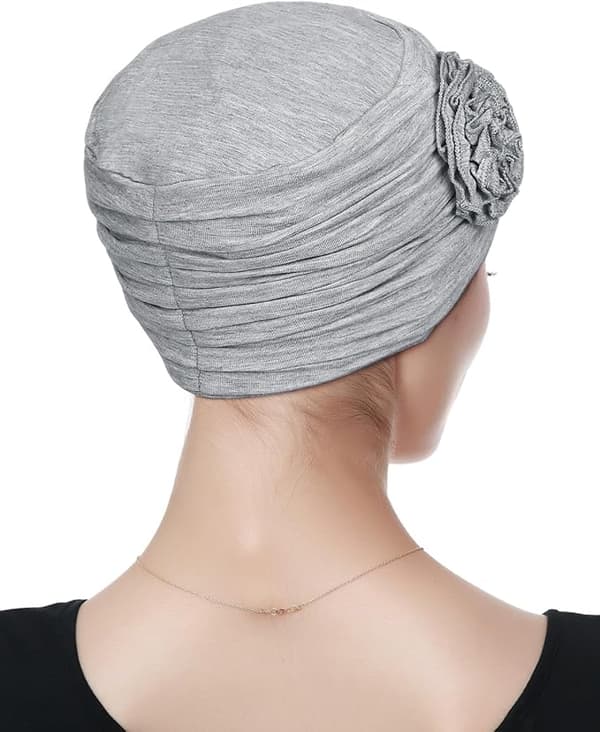 Blomsterdesign Kjemoterapi Hårtap Lue Kreft Hodeplagg for Kvinner Light gray
