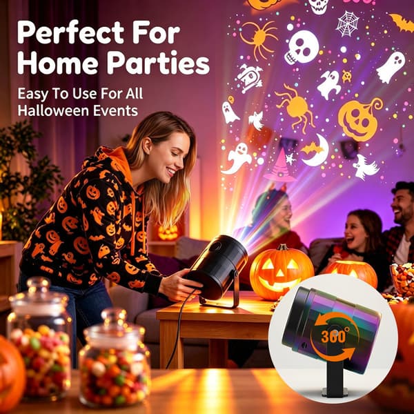 LED-projektorlys til Halloween & Jul, 16 mønstre, USB, festlig stemningsbelysning Halloween