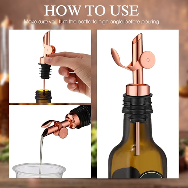 5-delt vinflaskedispenser i rustfrit stål med automatisk vippefunktion, olivenoliedispenser, balsamicoeddike/alkoholdispenser. Rose gold