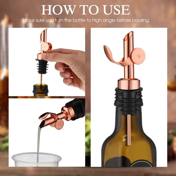5-delt vinflaskedispenser i rustfritt stål med automatisk vippefunksjon, olivenoljedispenser, balsamicoeddik/alkoholdispenser. Rose gold