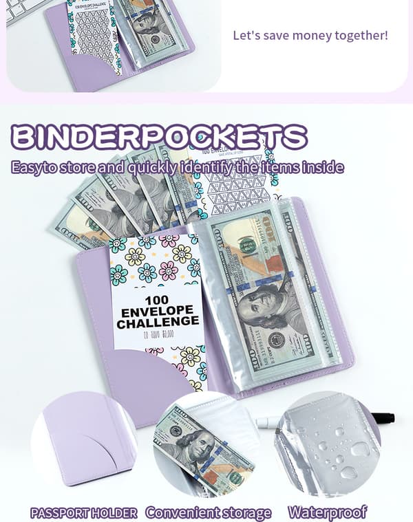 100 Envelope Savings Challenge Book | A6 Budget Binder for Money Management & Saving pink