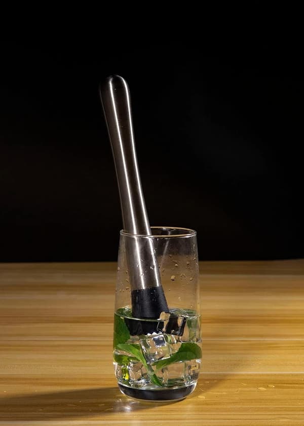 10-tommer cocktailmuddler i rustfrit stål og 10-tommer røreske, 2-delt sæt.