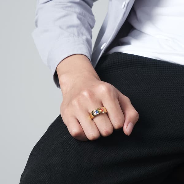 Regnbuefarvet ædelsten rustfrit stålring, titanium stålring, fingerring, parsmykker. gold 7#
