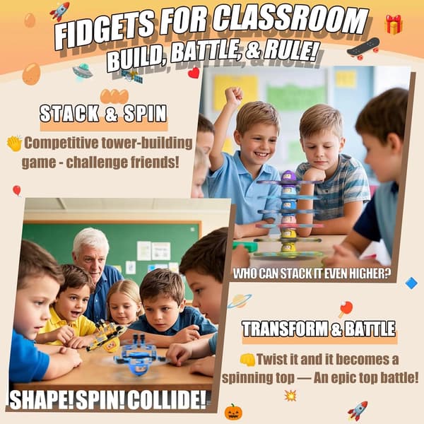 Fire transformerbare fidget-spinnere, egnet for barn, tenåringer og voksne, er en sensorisk leke.