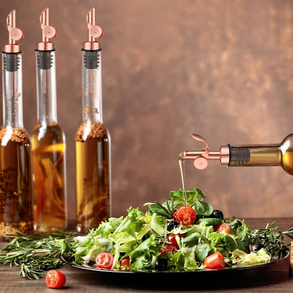 5-delt vinflaskedispenser i rustfrit stål med automatisk vippefunktion, olivenoliedispenser, balsamicoeddike/alkoholdispenser. Rose gold